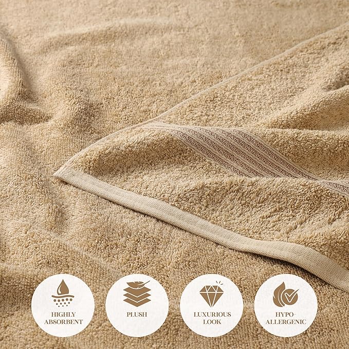Superior Egyptian Cotton 9-Piece Towel Set, Assorted Towels for Home Bathroom, Guest Bath Decor Essentials, Includes 3 Bath, 3 Hand, 3 Face Towels/Washcloths, Quick Dry, Absorbent - Toast
