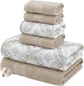 Modern Threads Capri 6-Piece Reversible Yarn Dyed Jacquard Towel Set - Bath Towels, Hand Towels, & Washcloths - Super Absorbent & Quick Dry - 100% Combed Cotton, Khaki