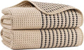 MICROFI New Microfiber Waffle Bath Towels, 2 Pieces, Soft, Absorbent, Fast Drying, Lint Free 430 GSM (Beige Striped)