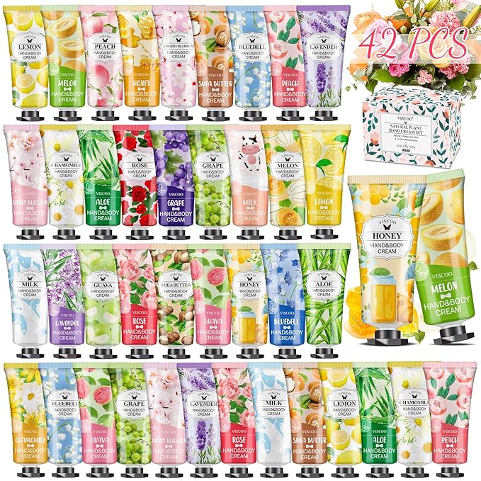 VISCOO 42 Pack Hand Cream Gifts Set for Women, Mothers Day Gifts, Teacher Appreciation Gift, Nurses Week Gift, Bulk Gifts for Women, Moisturizing Mini Hand Lotion Travel Size for Dry Cracked Hands