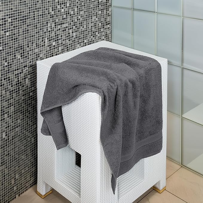 Commercial Bulk Pack of 12 Small Bath Towels – 100% Cotton Terry 24" x 46" – Ideal for Hotels, Salons, Gyms, Spas & Institutional Use – Charcoal Grey