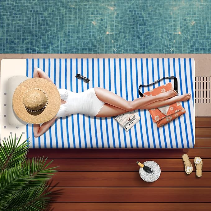 JML Microfiber Beach Towels, Large Bath Towel Set for Adult, 6 Pack, 27" x 55" - Cabana Stripe - Absorbent, Quick Dry Lint-Free, No Fading for Party, Hair Wrap, Pool, Sport, Yoga, Swimming, Coffee