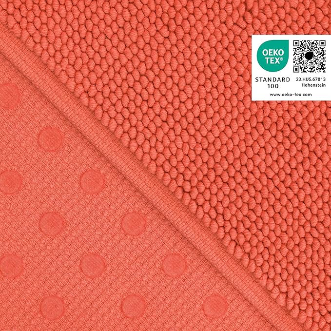 Cotton Paradise 100% Cotton Non Slip Bath Mats for Bathroom, 17x24 inch Soft Absorbent Quick Dry Machine Washable Floor Bath Mat, Coral