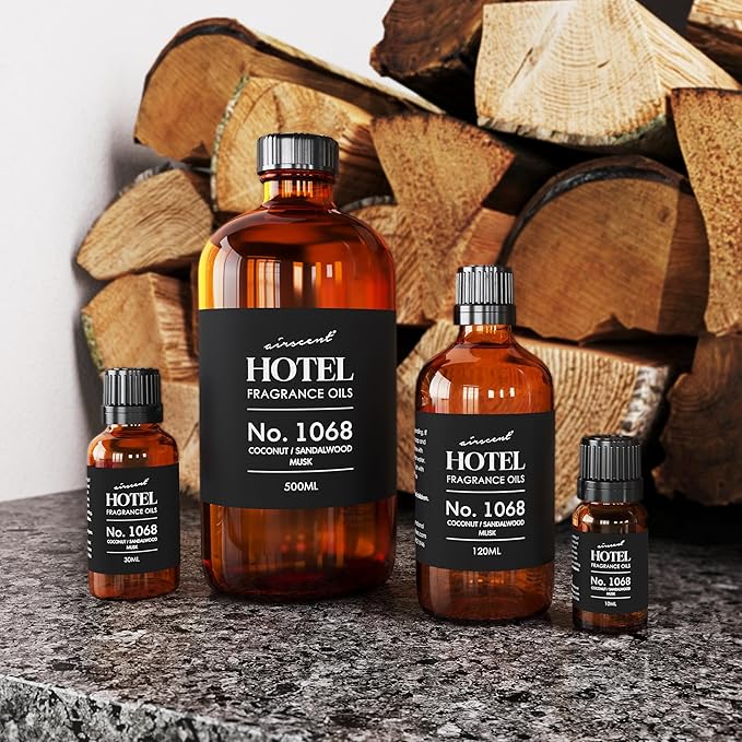 AirScent Hotel Diffuser Oil No. 1068 - Coconut Pina Colada Sandalwood - Premium Fragrance Oil for Ultrasonic and Waterless Diffusers and Crafting - 30 mL, 1 fl oz Glass Dropper Bottle