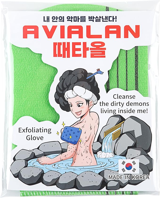 Exfoliating Glove loofah Korean Skin Care face Lip Body Scrub Body wash Dry Brushing Body Brush Bath Towels Foot Back Scrubber scrubbing Bathing Sponge Remover Gloves (Green)