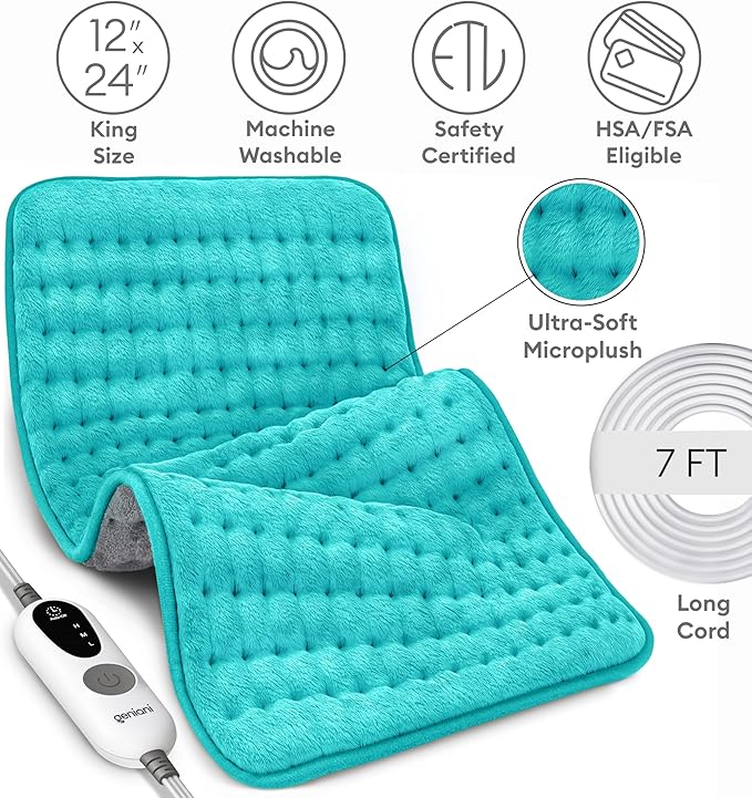 GENIANI Mothers Day Gifts for Mom – Electric Heating Pad for Back, Neck & Shoulders, Soft Microplush Electric Throw Heating Pad for Relaxation & Period Comfort, Fast Heating, Auto Shut Off, 12"x24"