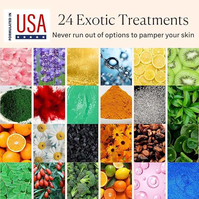 Jelly Mask for Facials - 24 Flavors Hydrating & Brightening Jelly Face Masks | Free Jade Roller & Spatula | Rose, Lavender, Hyaluronic Acid, 24K Gold face mask skin care | Mothers Day Gift for Mom