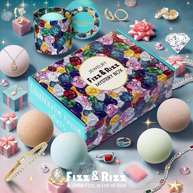Fizz & Rizz Jewelry Mystery Bath Bomb:Surprise Rings,Necklaces, Earrings,Bracelets and Chance to Reveal High-Value Jewelry 1 Piece Bath Bomb Perfect Gifts for Various Occasions