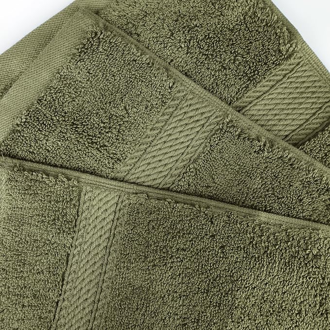 Superior Egyptian Cotton Pile 8 Piece Towel Set, Includes 2 Bath, 2 Hand, 4 Face Towels/ Washcloths, Ultra Soft Luxury Towels, Thick Plush Essentials, Guest Bath, Spa, Hotel Bathroom, Forest Green