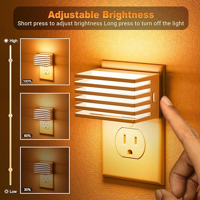 JandCase Amber Night Light, Night Lights Plug into Wall with Dusk to Dawn Sensor, Dimmable Plug in Night Light, Adjustable Brightness, [2 Pack] Amber Nightlight for Bedroom Bathroom Hallway