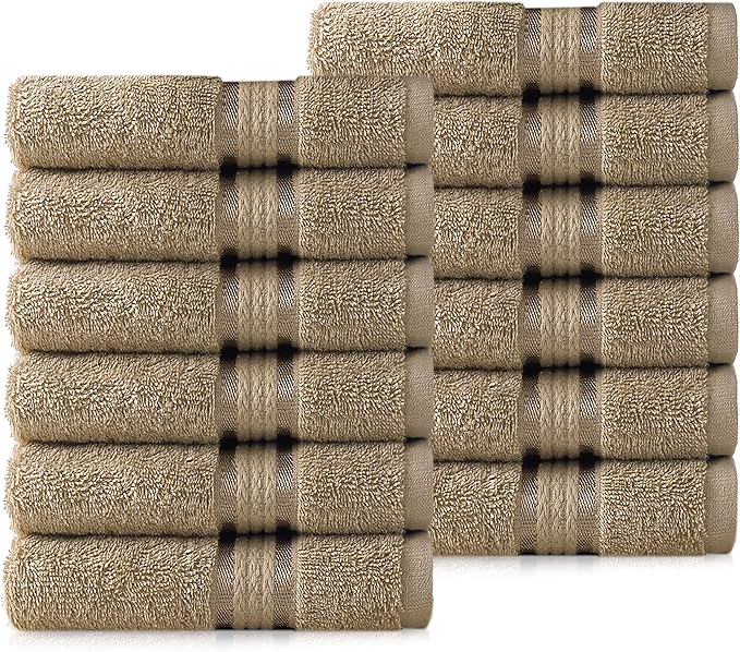 COTTON CRAFT Ultra Soft Washcloths - 12 Pack - 12x12-100% Cotton Facecloths - Baby Wash Cloths - Absorbent Quick Dry Everyday Luxury Hotel Bathroom Kitchen Spa Gym Pool Camp Dorm - 580 GSM - Linen