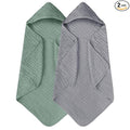 Yoofoss Hooded Baby Towels for Newborn 2 Pack 100% Muslin Organic Cotton Baby Bath Towel with Hood for Babies, Infant, Toddler and Kids, 32x32Inch, Soft and Absorbent Newborn Essential,Grey&Dark Green