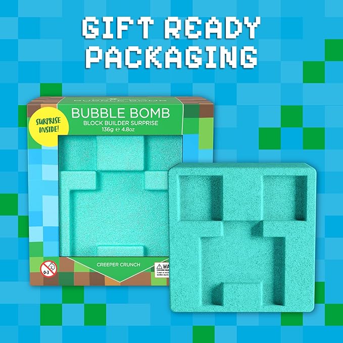 TNT Creeper Bath Bomb for Kids with Block Builder Surprise Toys Inside (1 Pack) – Large Fizzy Bubble Mine Bomb - Easter Basket Stuffers for Boys, Fruity Scent, Skin-Safe, Made in USA by Two Sisters