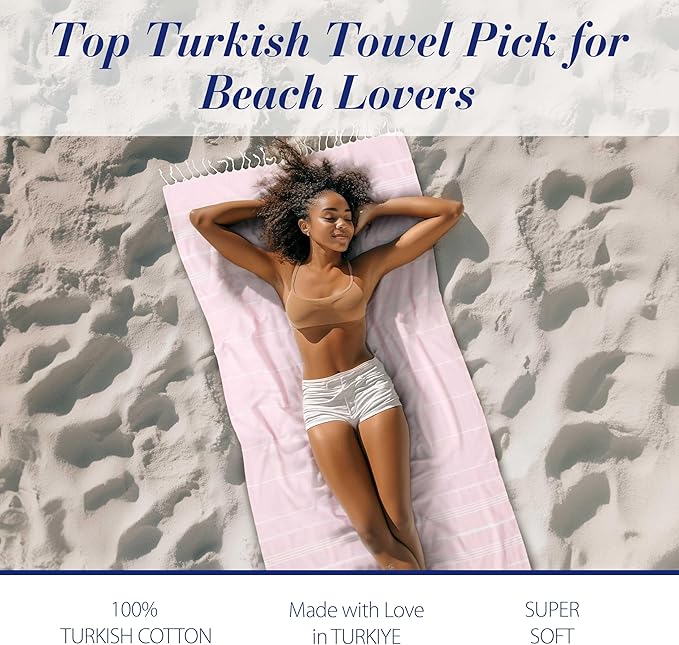 Cacala Lightweight and Thin Turkish Beach Towel 100% Cotton Sand-Free and Quick-Drying Goodness Perfect as an Extra Large Travel Towel, Beach Accessory, or Gift for Beach Lovers, 37 x 70