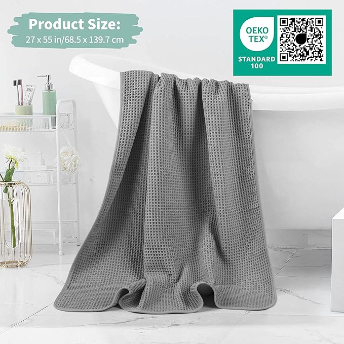 Microfiber Waffle Bath Towels, 4 Pieces, Soft, Absorbent, Fast Drying, Lint Free 430 GSM (Silver)
