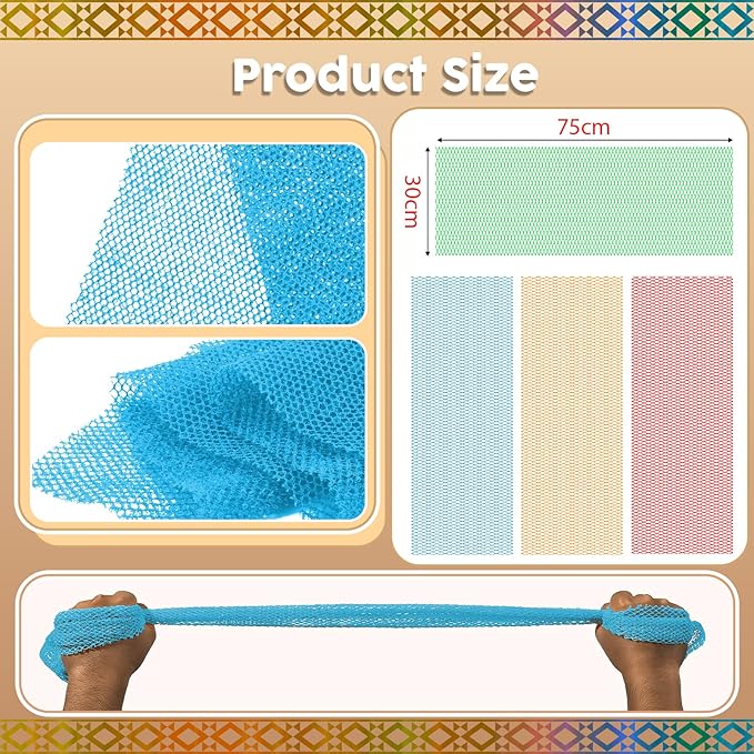 African Net Sponge (4-Pack) - Premium Exfoliating Body & Face Scrubber, Travel-Ready, Durable, Gentle Exfoliation Tool(Red,Orange,Sky Blue,Green)