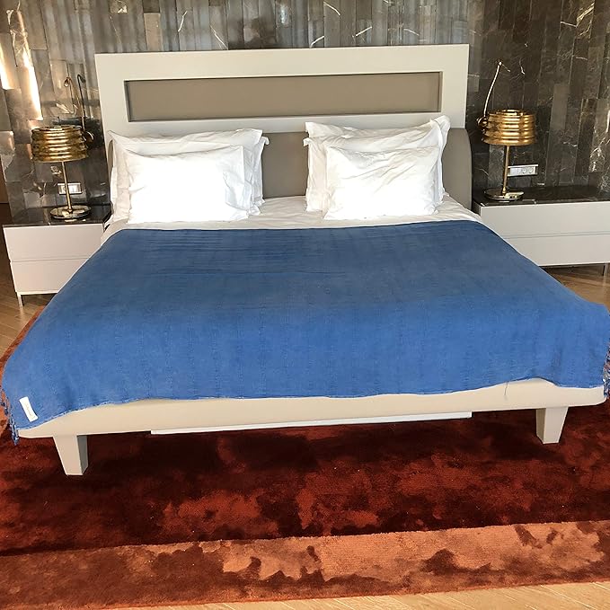 Bersuse 100% Cotton Troy XL Throw Blanket for Couch - 100% Cotton Lightweight Durable Throw Blanket, Big Blanket for Sensitive Skin, Decorative and Versatile - 59x81 Inches, Blue