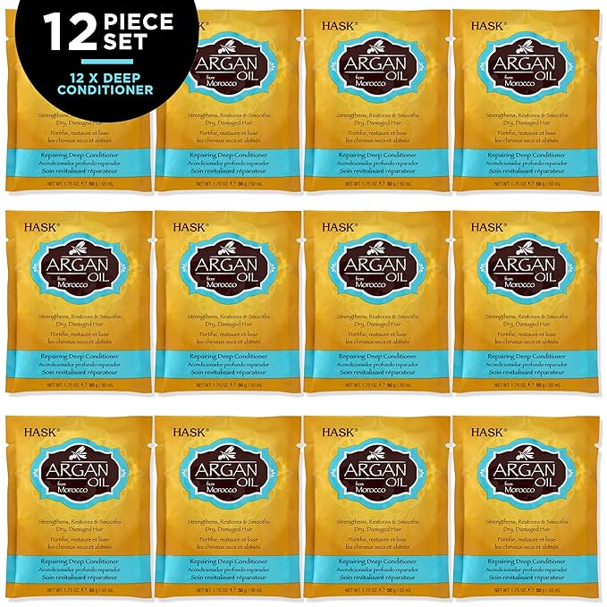 HASK ARGAN Repairing Deep Conditioner Treatments for all hair types, color safe, gluten-free, sulfate-free, paraben-free - Pack of 12