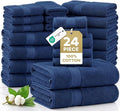 LANE LINEN 24 PCs Bath Towel Set - 2 Bath Sheets, 4 Bath Towels, 4 Fingertip, 8 Washcloths, 6 Hand Towels - 100% Ring Spun Cotton - Highly Absorbent Towels for Bathroom, Gym, Hotel & Spa - Navy Blue