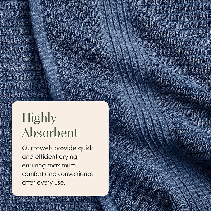 Springtree Home 100% Cotton Bath Towel Set of 4 | Super Soft & Absorbent with Quick-Dry Fibers | 4 Bath Towels | Textured and Durable Cotton | Krista Collection - Navy