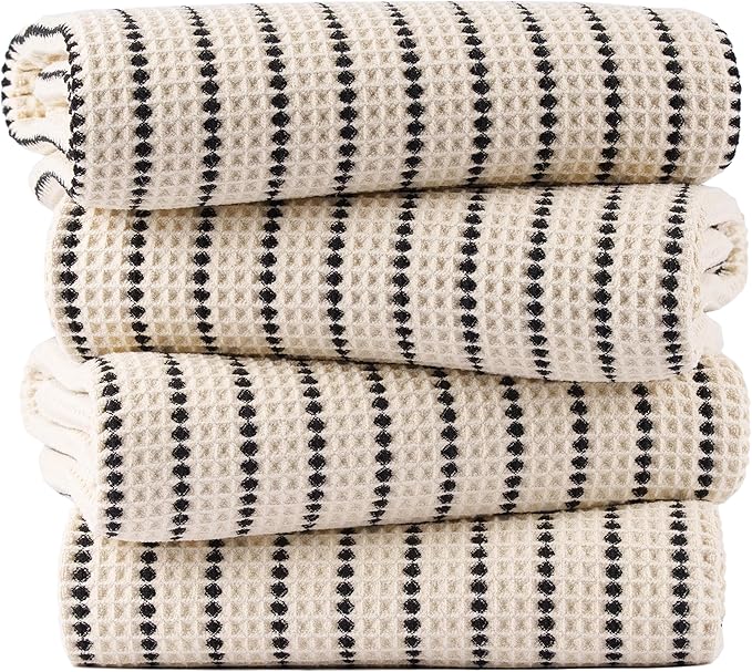 POLYTE 430 GSM Microfiber Oversize Quick Dry Lint Free Bath Towel, 60 x 30 in, 4 Pack (Waffle Weave)