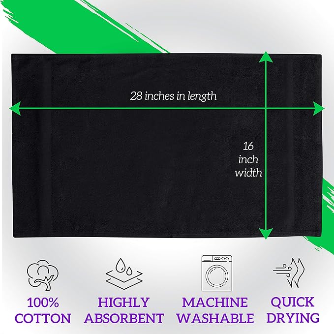 GREEN LIFESTYLE Black Bleach Proof Towels Bulk Sets 100% Cotton 16' X 25' Premium Spa Quality, Super Soft and Absorbent for Gym, Pool, Spa, Salon and Home 12 Pack