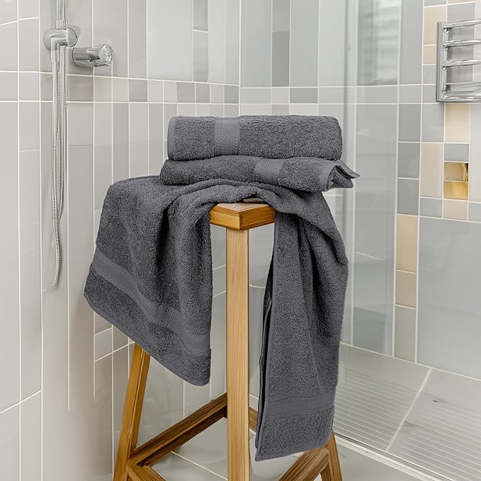 Commercial Bulk Pack of 12 Small Bath Towels – 100% Cotton Terry 24" x 46" – Ideal for Hotels, Salons, Gyms, Spas & Institutional Use – Charcoal Grey