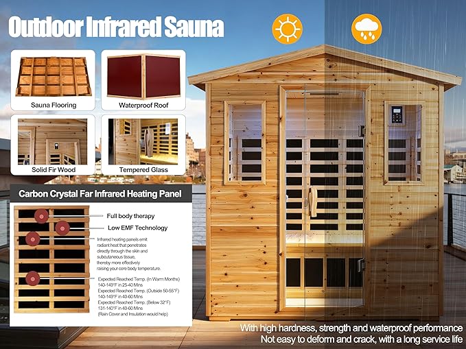 Full Spectrum Sauna, Outdoor Sauna 3 Person Infrared Sauna, Infrared Saunas for Home, 1950W 20A Low EMF Far Infrared Sauna Old Fir Wooden Sauna with Red Light Therapy, Reclining Seats