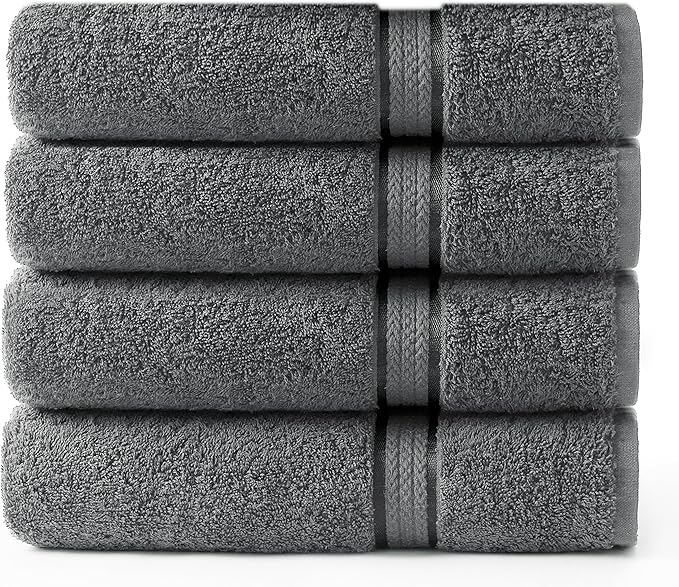 COTTON CRAFT - 4 Pack -Ultra Soft Oversized Extra Large Bath Towels 30x54 Charcoal- 100% Pure Ringspun Cotton - Luxurious Rayon Trim - Ideal for Daily Use - Each Towel Weighs 22 Ounces