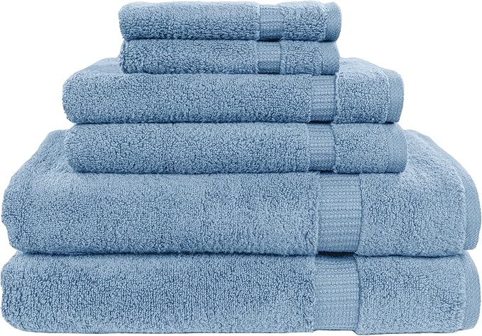 MyPillow My Towel 6 Piece Set - Premium Cotton Soft Absorbent Towels, 2 Bath Towels, 2 Hand Towels, 2 Wash Cloths [6 Piece Set, Denim Blue]