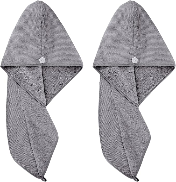 POLYTE Microfiber Hair Turban Wrap Drying Towel (12x28 Large, 2 Dark Gray)