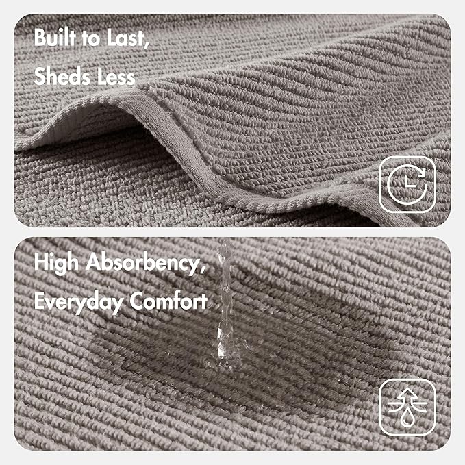 Madison Park Bathroom Towel Set of 6 Diagonal Ribbed, Grey 100% Cotton Quick Dry & Absorbent| 2 Bath 30" x 56"| 2 Hand 18" x 28"| 2 Washcloths 13" x 13"| Zero Twist, 500 GSM, Oeko-TEX