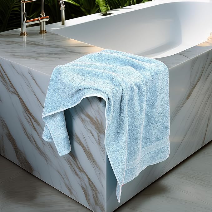 Commercial Bulk Pack of 12 Large Bath Towels – 100% Cotton Terry 24" x 50" – Ideal for Hotels, Salons, Gyms, Spas & Institutional Use – Sky Blue