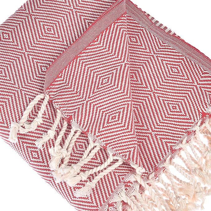 Personalized Embroidered Beach Towel | Throw Blanket, Easy Carry, Sand Free, Highly Absorbent, Quick Dry, Turkish Towels for Camping Bath Sauna Beach Gym Pool Yoga SPA by Lahammam, Mediterranean, Red