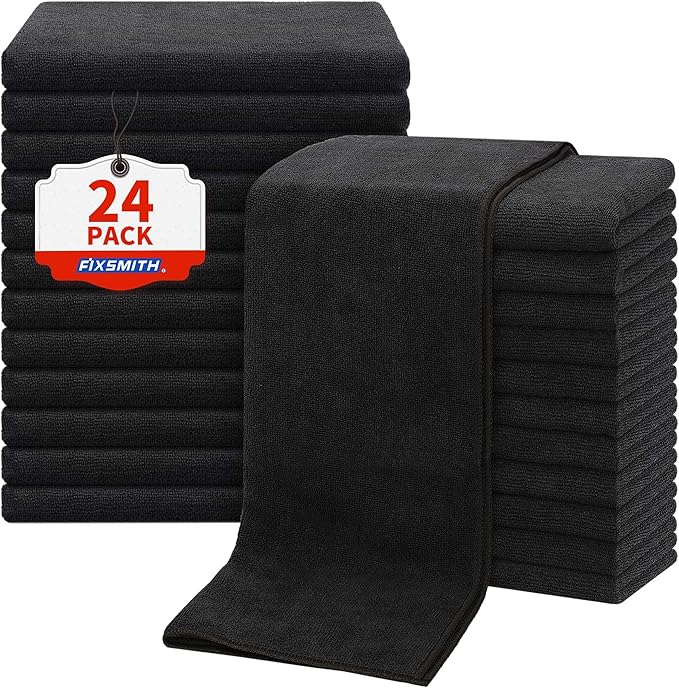 FIXSMITH Salon Towels 24 Pack, Black Hand Towels for Bathroom, Quick Dry Gym Towels, Spa Face Towel, Absorbent Microfiber Towels for Salon, Barber, Gym, Bath, Pedicure and Home Hair Care,16 x 27 in
