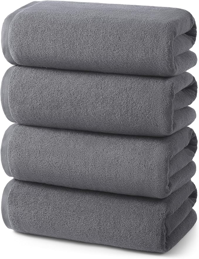 ecolook Bath Towels Set of 4,100% Cotton,27 x 55 Inches,Quick-Drying & Absorbent,Soft,Lightweight Towels for Bathroom,Shower,Spa, Gym & Hotel,Gray Purple