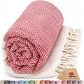 Bazaar Anatolia Turkish Beach Towel 100% Cotton Bath Towels 71x39 Quick Dry Sand Free Lightweight Large Oversized Herringbone Red