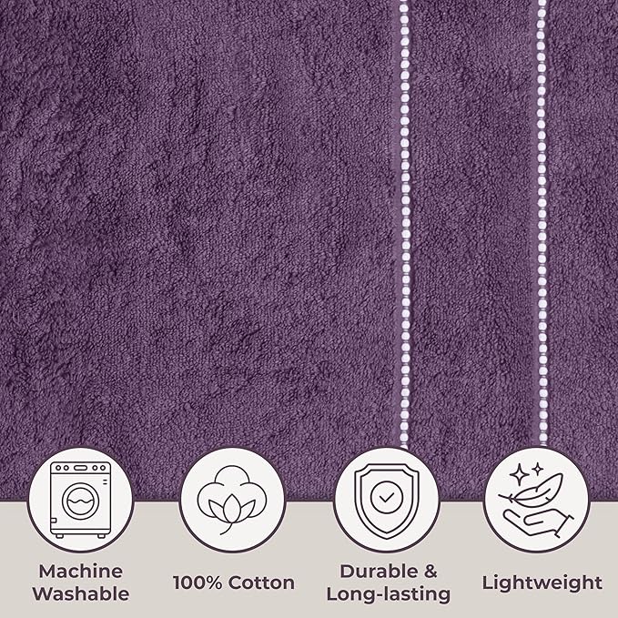 Lavish Home 6 Piece Bathroom Towels Set - 525GSM 100% Cotton Bathroom Essentials - 2 Bath Sheets, 2 Hand Towels, and 2 Wash Cloths for Bath, Shower, Gym, Spa, and Dorm Room (Eggplant)