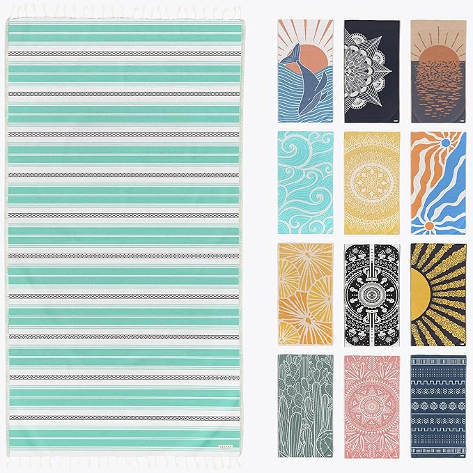 FESHKA Sand Proof Turkish Beach Towel – Oversized, Quick Dry & Lightweight Travel Towel - 100% Organic Cotton Beach Blanket - Perfect for Bath, Pool & Picnic | Mint (Mint)