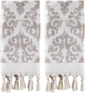 SKL Home Mirage Fringe 100% Turkish Cotton Hand Towel (2-Pack), Taupe , 16x26 in