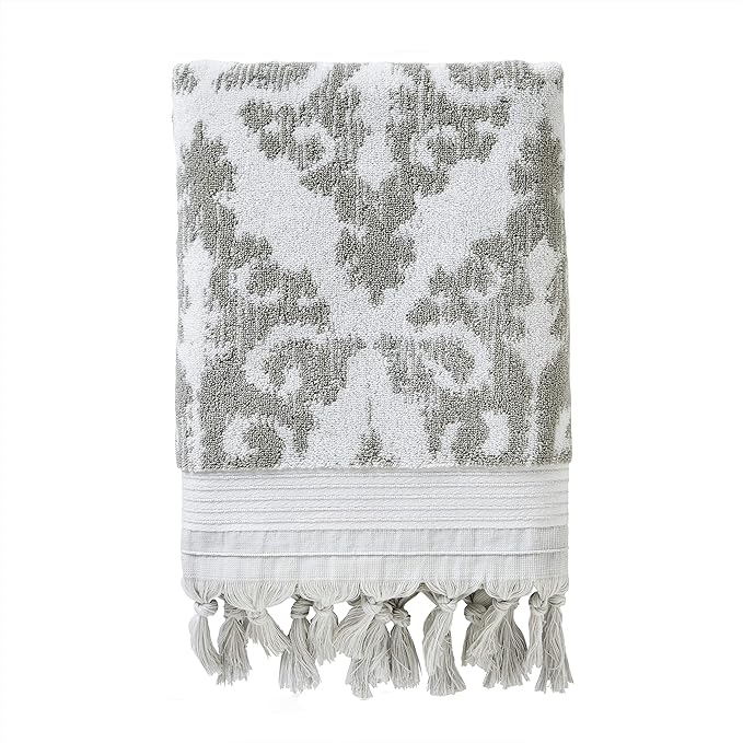 SKL Home Mirage Fringe 100% Turkish Cotton Bath Towel, Gray