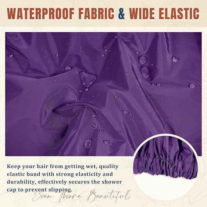 Reusable Shower Cap for Women, Large Waterproof Shower Bonnet with Elastic Band, Washable Bath Hair Cap for Long, Curly Hair, Braids, Daily Shower, Home Spa, Travel(Dark Purple)
