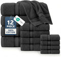 LANE LINEN 12 Piece Premium Towels for Bathroom – 100% Cotton Bath Towel Sets, Zero Twist, 4 Bath, 4 Hand Towel & 4 Wash Cloths, Highly Absorbent, Remains Soft After Wash, Hotel & Spa Quality – Black