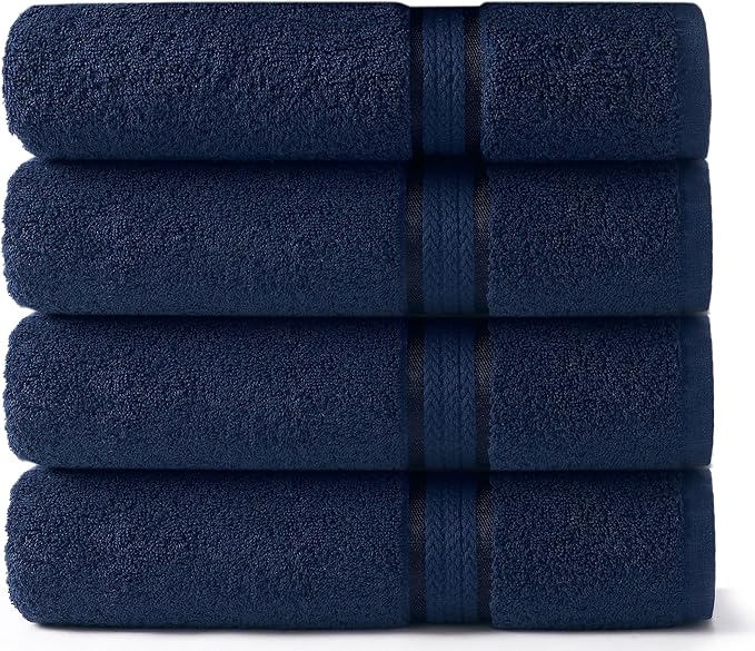 COTTON CRAFT Ultra Soft Bath Towels - 4 Pack Extra Large Bath Towels - Oversized 30x54 - Absorbent Everyday Luxury Hotel Spa Gym Shower Beach Pool Camp Dorm - 100% Cotton - 580 GSM - Navy