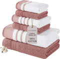 Modern Threads 6-Piece Towel Set – 100% Cotton, Quick Dry, Ultra Absorbent – Includes 2 Bath, 2 Hand, 2 Washcloths (White/Reinhart Rose)