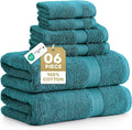 LANE LINEN Luxury Cotton Bath Towel Set of 6 - Soft, Absorbent & Quick Dry - 2 Bath, 2 Washcloths, 2 Hand Towels for Bathroom - OEKO TEX Certified - Smart & Durable Choice for Every Home - Sea Port