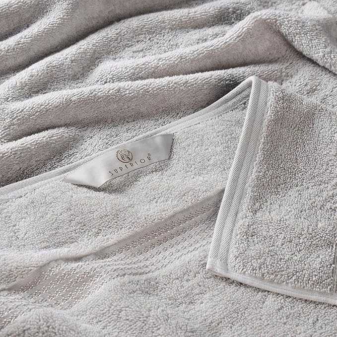 Superior Egyptian Cotton 3-Piece Towel Set, Basic Towels For Bathroom, Home Decor, Guest Bath, Shower, Apartment, Included 1 Face, 1 Hand, 1 Bath Towel, Washcloth, Quick Dry, Silver
