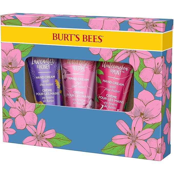 Burt's Bees Spring Gift, 3 Moisturizing Self Care Gifts, Shea Butter Hand Cream Trio Spring Set - Lavender & Honey, Wild Rose & Berry and Watermelon & Mint (Packaging May Vary)