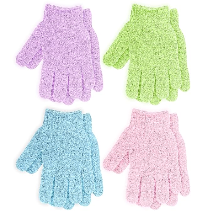 4 Pairs Exfoliating Gloves for Shower, Shower Gloves, Body Scrubber, Korean Exfoliating Mitt Body Scrubber, Microfiber Bath Gloves, Exfoliate Sponge Loofah Wash, Shower Scrubber