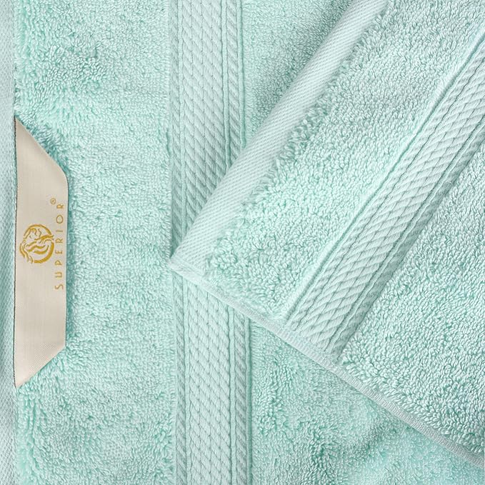 SUPERIOR Egyptian Cotton Pile 8 Piece Towel Set, Includes 2 Bath, 2 Hand, 4 Face Towels/Washcloths, Ultra Soft Luxury Towels, Thick Plush Essentials, Guest Bath, Spa, Hotel Bathroom, Sea Foam